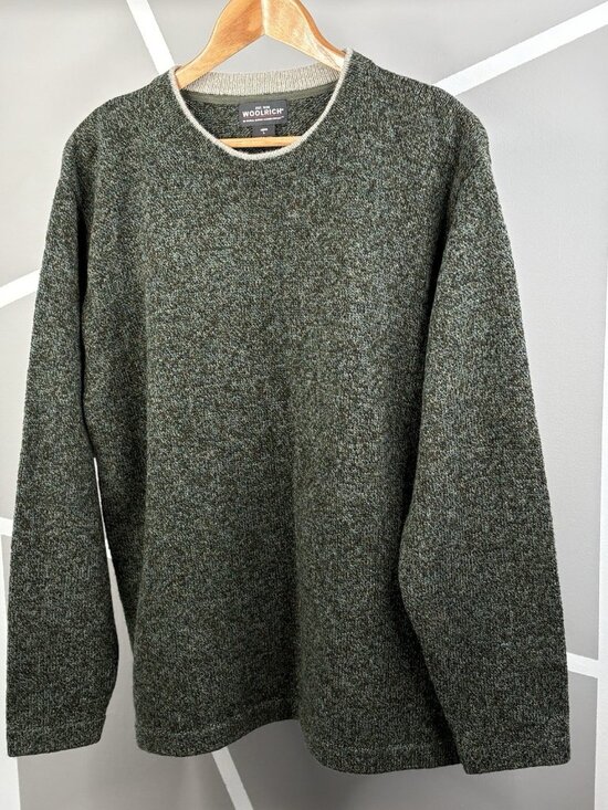 Woolrich Wool Blend Sweater Men’s Large Crew Neck Pine Heather Green Pullover - Picture 1 of 12